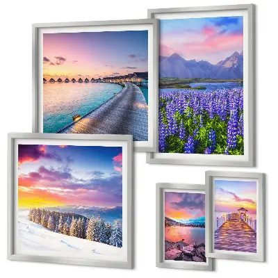 Framed photo set featuring scenic mountain nature landscapes