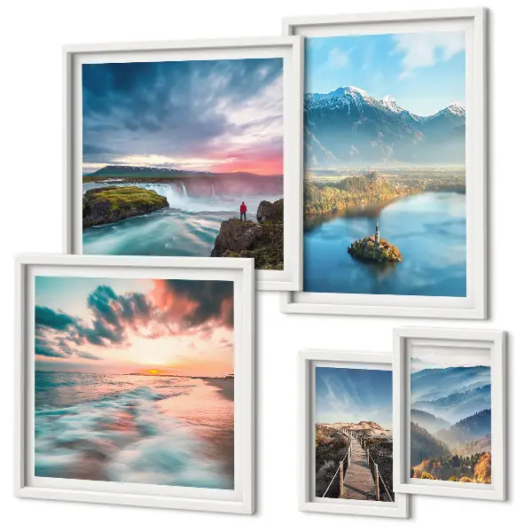 Set of 5 wall art pieces Mountain landscapes waterfalls