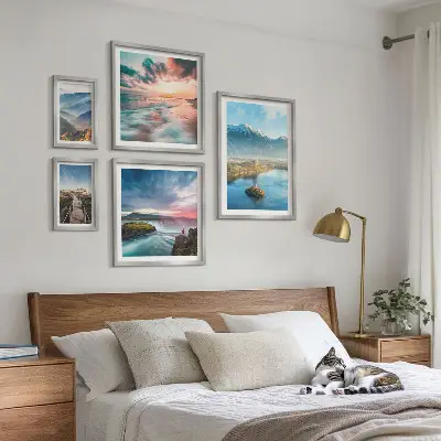 Set of 5 wall art pieces Mountain landscapes waterfalls
