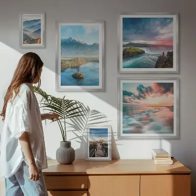 Set of 5 wall art pieces Mountain landscapes waterfalls