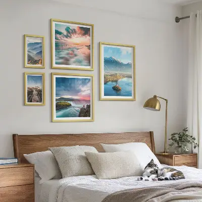 Set of 5 wall art pieces Mountain landscapes waterfalls