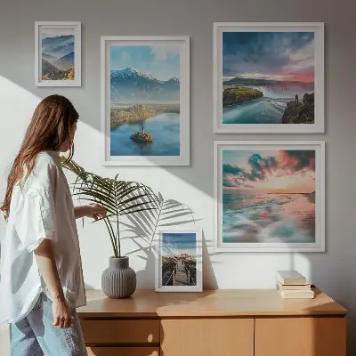 Set of 5 wall art pieces Mountain landscapes waterfalls