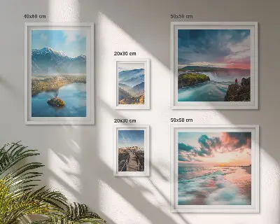 Set of 5 wall art pieces featuring mountain landscapes and waterfalls