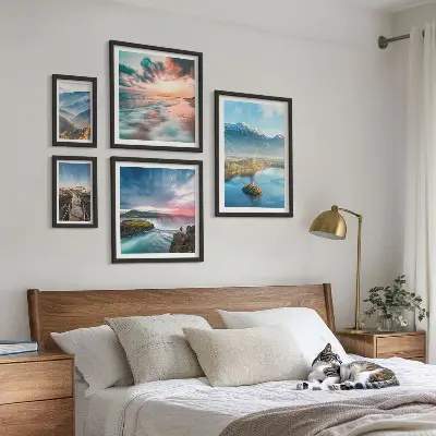 Set of 5 wall art pieces Mountain landscapes waterfalls