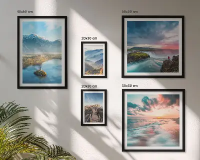 Set of 5 wall art pieces featuring mountain landscapes and waterfalls