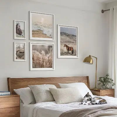 Set of 5 wall art pieces Landscapes with horses and water