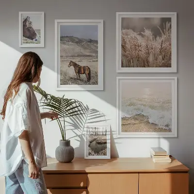 Set of 5 wall art pieces Landscapes with horses and water