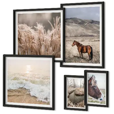 Set of 5 wall art pieces Landscapes with horses and water