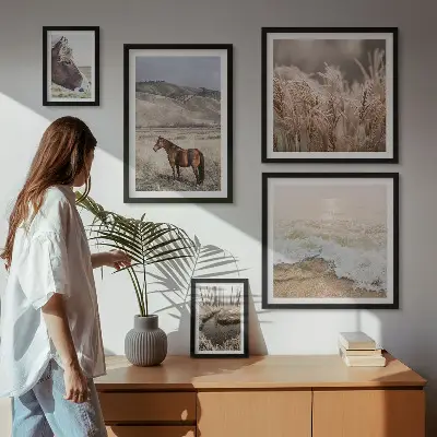 Set of 5 wall art pieces Landscapes with horses and water