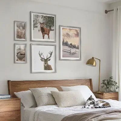 Winter landscapes wall art set of 5 pieces with deer