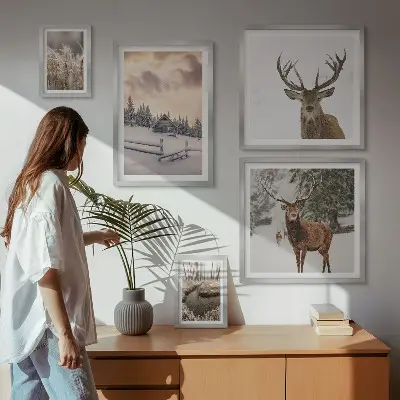 Set of 5 wall art pieces Winter landscapes with deer
