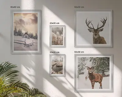Set of 5 wall art pieces Winter landscapes with deer