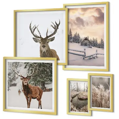 Set of 5 wall art pieces Winter landscapes with deer
