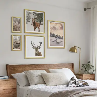 Set of 5 wall art pieces Winter landscapes with deer