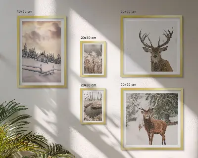 Set of 5 wall art pieces Winter landscapes with deer