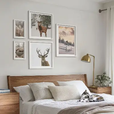 Winter landscapes wall art set of 5 pieces with deer