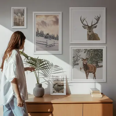 Set of 5 wall art pieces Winter landscapes with deer