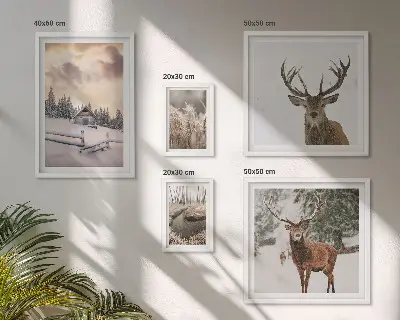 Winter landscapes wall art set of 5 pieces with deer