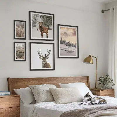 Set of 5 wall art pieces Winter landscapes with deer