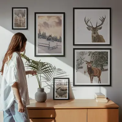 Set of 5 wall art pieces Winter landscapes with deer