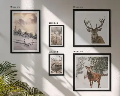 Winter landscapes wall art set of 5 pieces with deer
