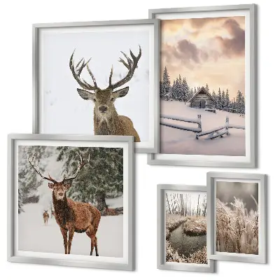 Winter landscapes wall art set of 5 pieces with deer