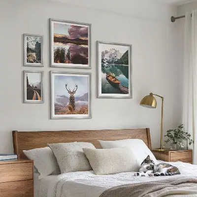 Gallery wall set landscapes of mountains and lakes