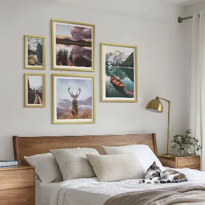 Gallery wall set landscapes of mountains and lakes