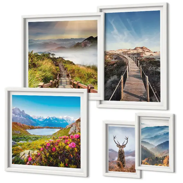 Framed photo set Landscapes of mountains and wild forests
