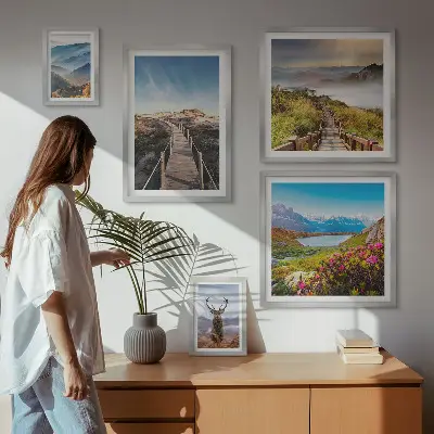 Framed photo set Landscapes of mountains and wild forests