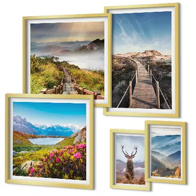 Framed photo set Landscapes of mountains and wild forests