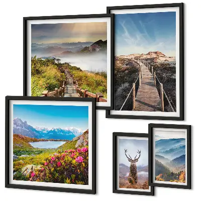 Framed photo set Landscapes of mountains and wild forests