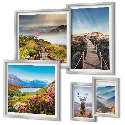 Framed photo set Landscapes of mountains and wild forests