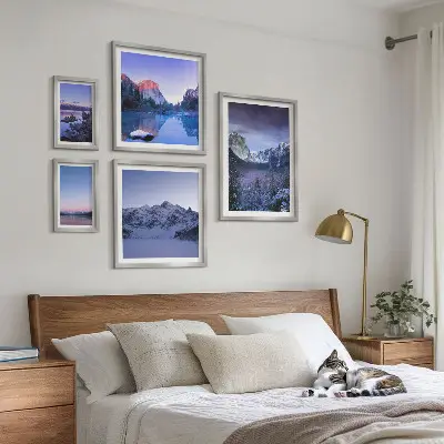Mountain landscape wall art set of 5 pieces featuring lakes and forests