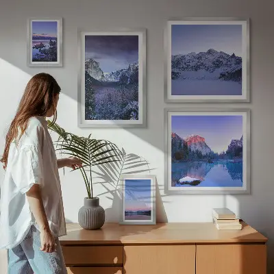 Mountain landscape wall art set of 5 pieces featuring lakes and forests