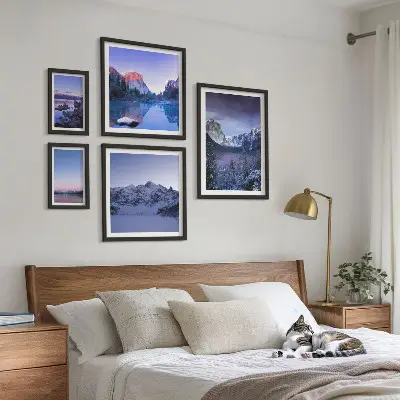 Mountain landscape wall art set of 5 pieces featuring lakes and forests