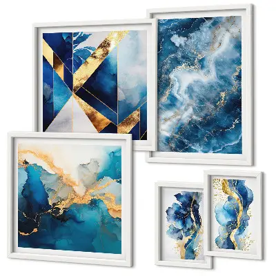 Set of 5 wall art pieces Abstract blue compositions