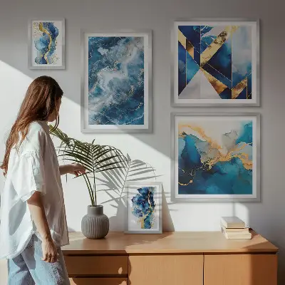 Set of 5 wall art pieces Abstract blue compositions