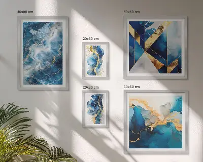 Set of 5 wall art pieces Abstract blue compositions