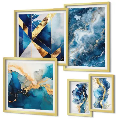 Set of 5 wall art pieces Abstract blue compositions