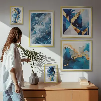 Set of 5 wall art pieces Abstract blue compositions