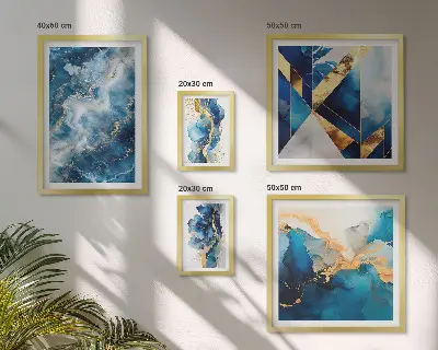 Set of 5 wall art pieces Abstract blue compositions