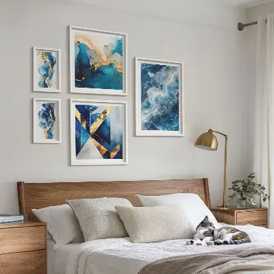Set of 5 wall art pieces Abstract blue compositions