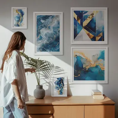 Set of 5 wall art pieces Abstract blue compositions