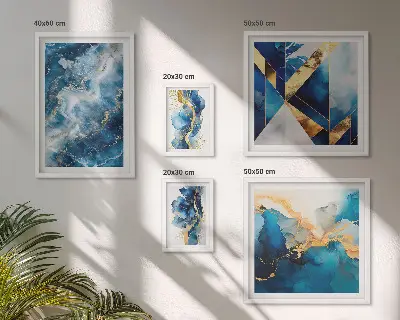 Set of 5 wall art pieces Abstract blue compositions