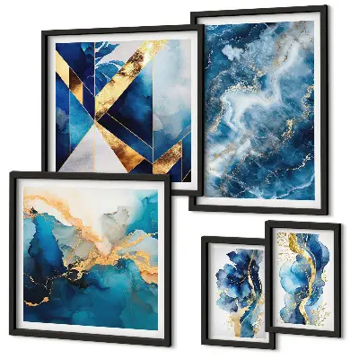 Set of 5 wall art pieces Abstract blue compositions