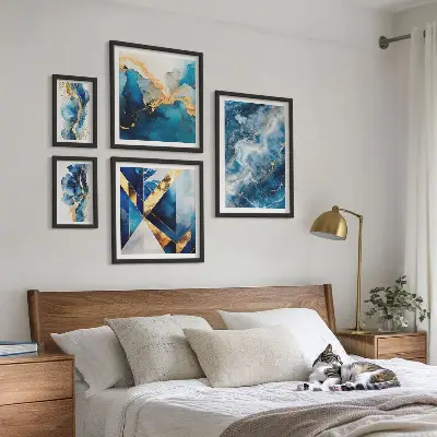 Set of 5 wall art pieces Abstract blue compositions