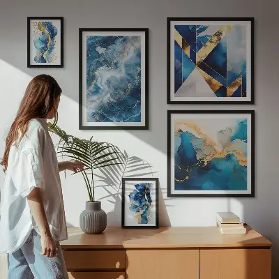 Set of 5 wall art pieces Abstract blue compositions