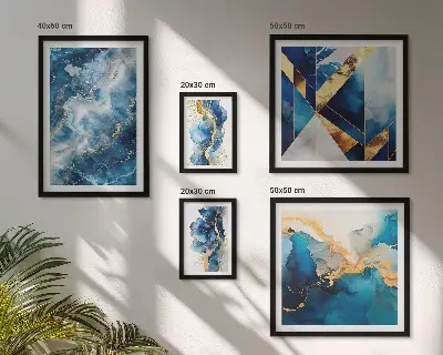 Set of 5 wall art pieces Abstract blue compositions