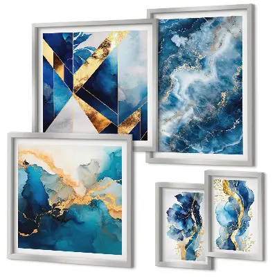 Set of 5 wall art pieces Abstract blue compositions